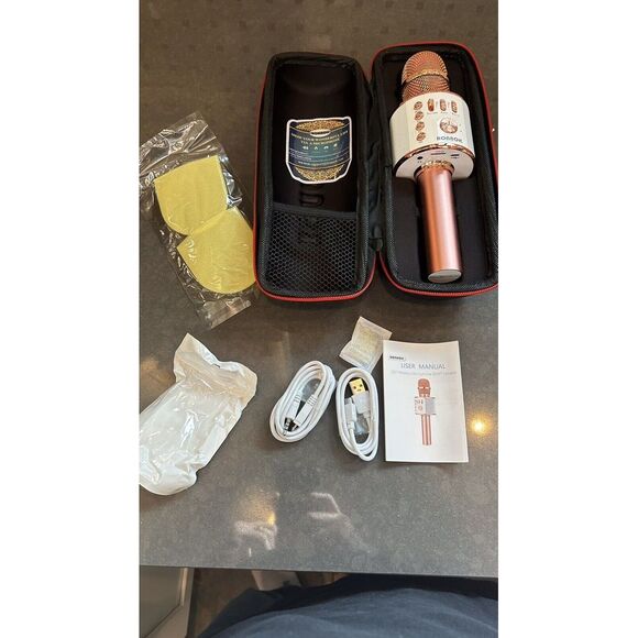 Bonaok Wireless Bluetooth Karaoke Microphone Portable Speaker Rose Gold USB - Picture 2 of 9